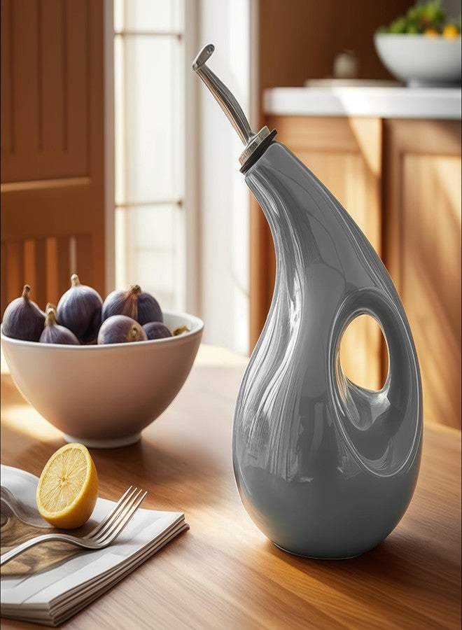 Decor & More - Ceramic Oil Dispenser 500 ML | Oil Container for Kitchen Decor | Oil Dispenser with Adjustable Removal Steel Lid for kitchen storage | Grey set of 1 - Image 1